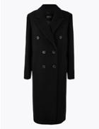 Marks & Spencer Wool Blend Double Breasted Overcoat Black