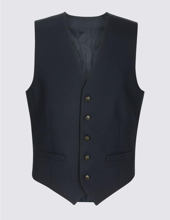 Marks & Spencer Navy Textured Regular Fit Waistcoat Navy