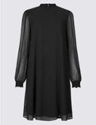 Marks & Spencer Spotted Long Sleeve Swing Dress Black