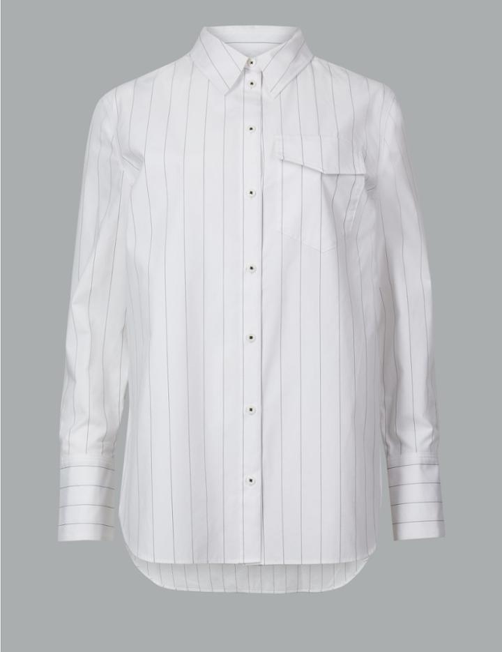 Marks & Spencer Pure Cotton Striped Long Sleeve Shirt Multi