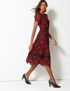 Marks & Spencer Lace Fit & Flare Midi Dress Red Mix