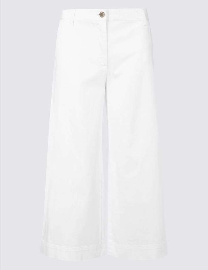 Marks & Spencer Cotton Rich Cropped Wide Leg Trousers White