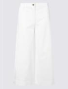 Marks & Spencer Cotton Rich Cropped Wide Leg Trousers White