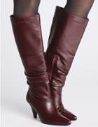 Marks & Spencer Leather Side Zip Knee Boots Berry