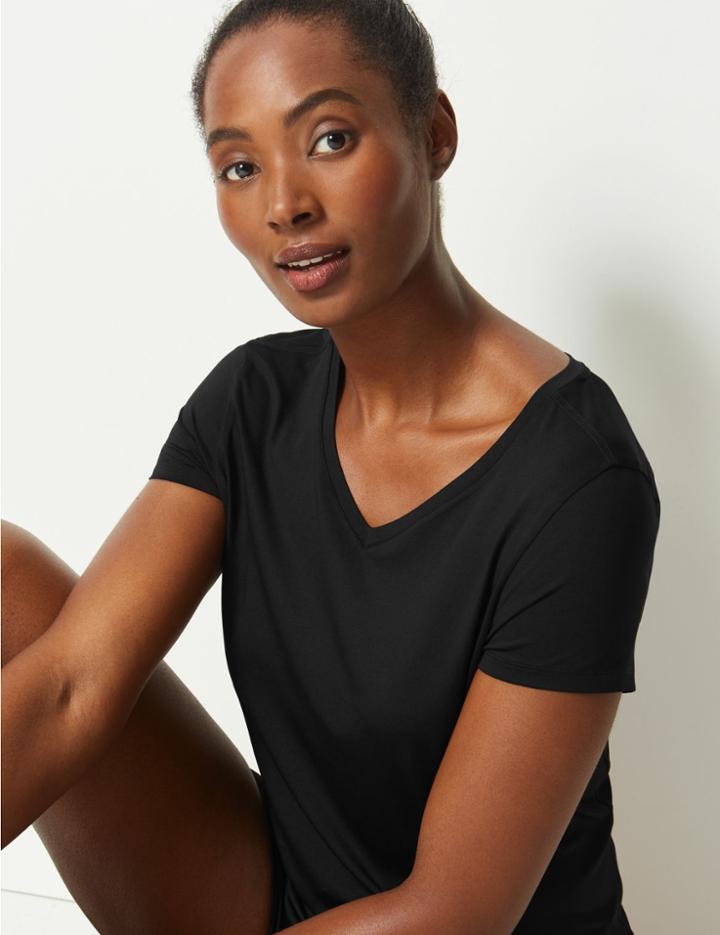 Marks & Spencer Quick Dry V-neck Short Sleeve Top Black