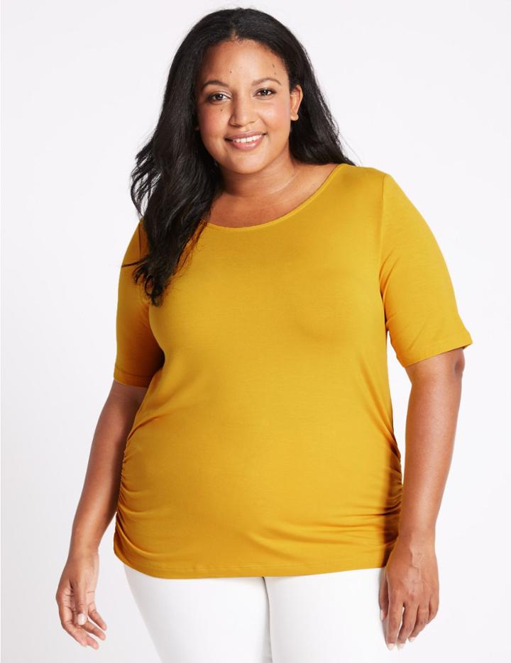 Marks & Spencer Curve Round Neck Short Sleeve T-shirt Light Gold