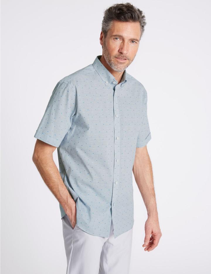 Marks & Spencer Pure Cotton Textured Shirt Navy Mix
