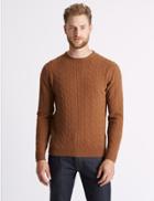 Marks & Spencer Merino Cable Knit Jumper With Yak Chestnut