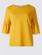 Marks & Spencer Bobble Detail 3/4 Sleeve Jersey Top Ochre