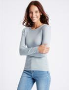 Marks & Spencer Pure Cotton Round Neck Long Sleeve T-shirt Soft Blue