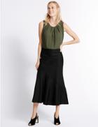 Marks & Spencer Linen Blend Bias Cut A-line Midi Skirt Black