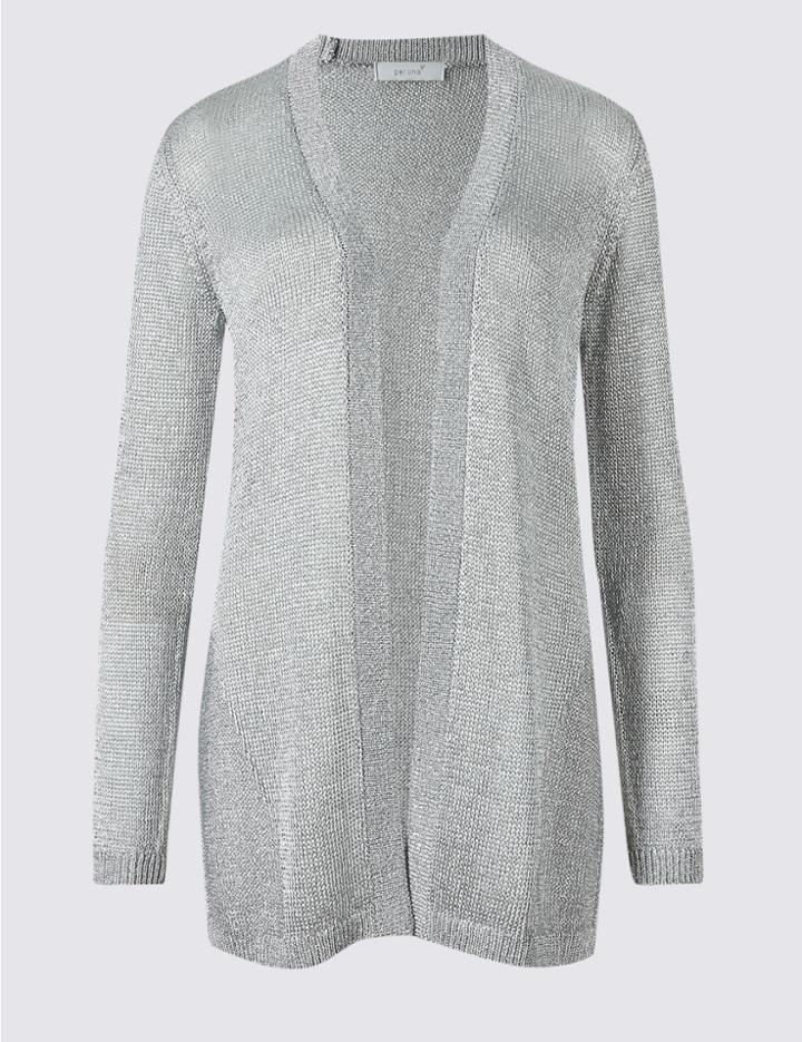 Marks & Spencer Metallic Open Front Cardigan Silver