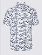 Marks & Spencer Easy To Iron Pure Cotton Printed Shirt Chambray Mix