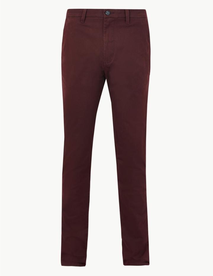 Marks & Spencer Slim Fit Chinos With Stretch Burgundy