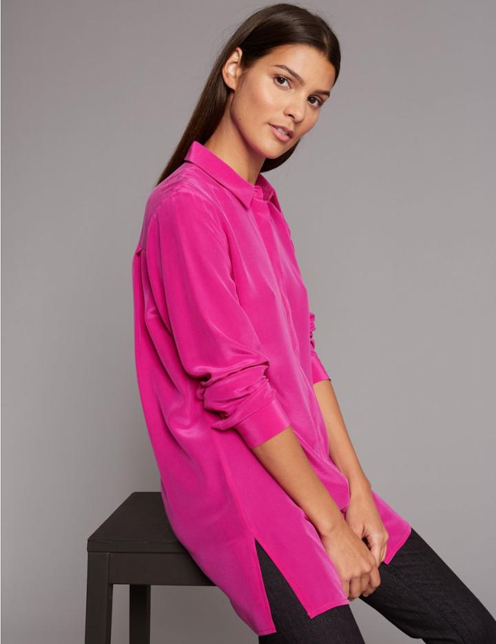 Marks & Spencer Pure Silk Longline Long Sleeve Shirt Magenta