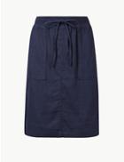 Marks & Spencer Linen Rich Pencil Skirt Navy
