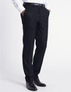 Marks & Spencer Tailored Fit Pure Wool Flat Front Trousers Blue/black