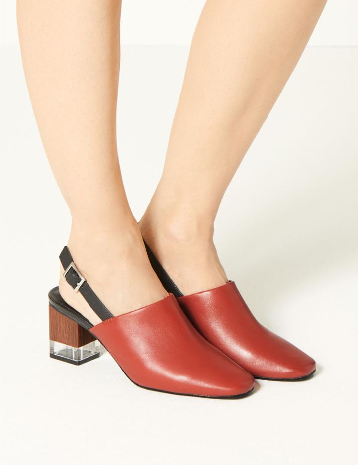 Marks & Spencer Leather Court Shoes Dark Tan