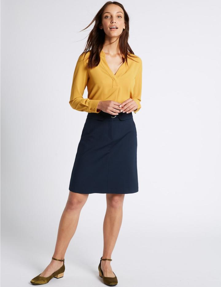 Marks & Spencer Cotton Blend Buckle Detail A-line Mini Skirt Dark Navy