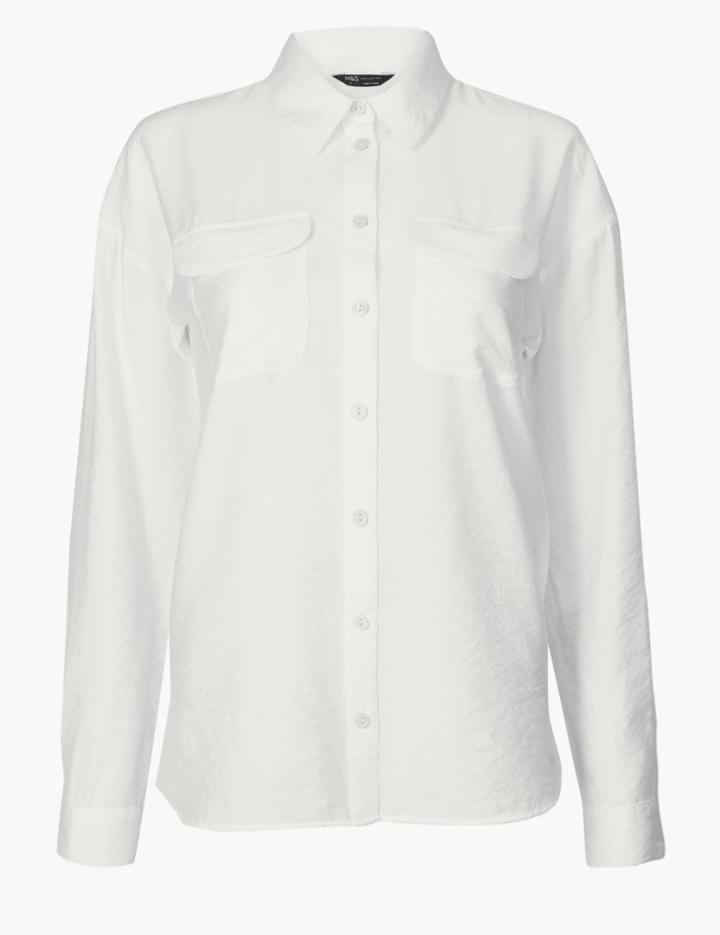 Marks & Spencer Button Detailed Long Sleeve Shirt Cream