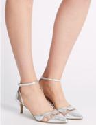 Marks & Spencer Kitten Ankle Strap Court Shoes Silver