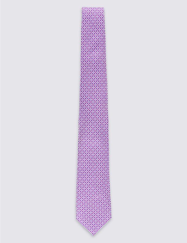Marks & Spencer Pure Silk Semi Textured Tie Pink Mix