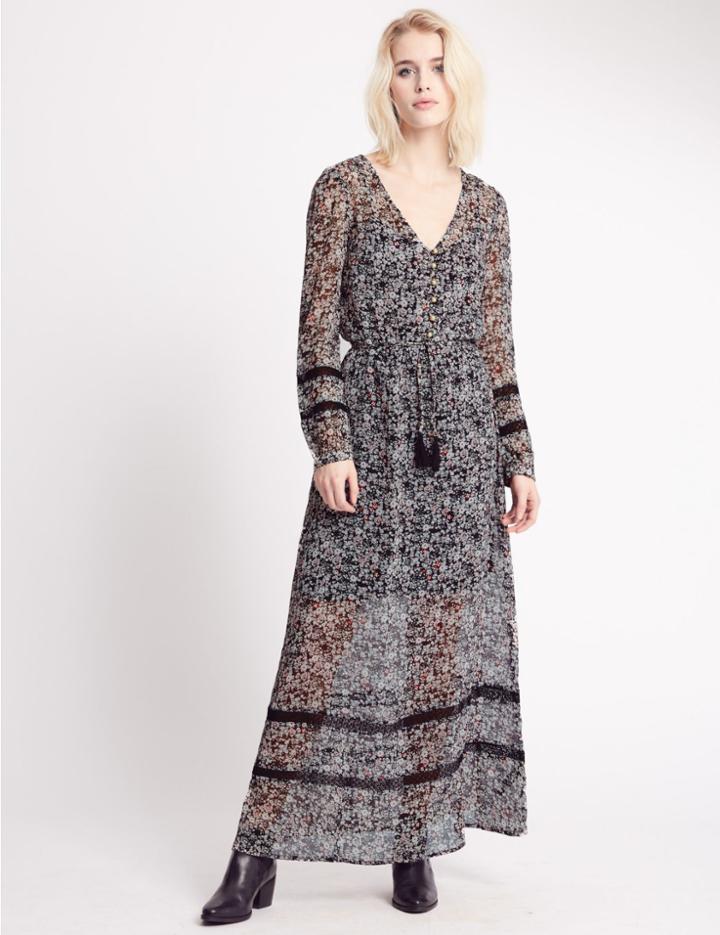 Marks & Spencer Ditsy Print Long Sleeve Maxi Dress Black Mix