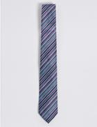 Marks & Spencer Striped Multi Colour Tie Magenta Mix