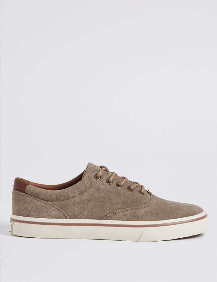 Marks & Spencer Suede Lace-up Pump Shoes Stone
