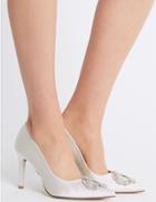 Marks & Spencer Stiletto Heel Jewel Pointed Toe Court Shoes Ivory