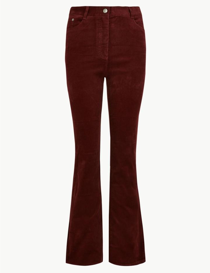 Marks & Spencer Cotton Rich Corduroy Slim Flare Trousers Bordeaux