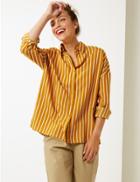 Marks & Spencer Striped Oversized Long Sleeve Shirt Yellow Mix