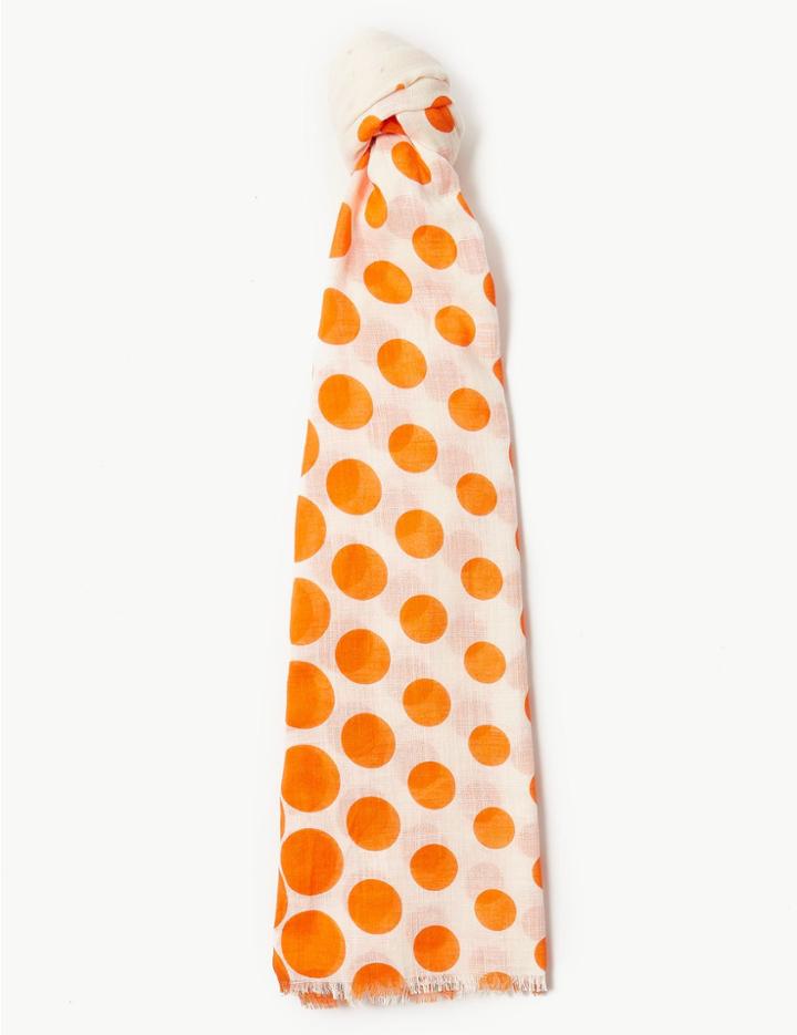 Marks & Spencer Pure Cotton Polka Dot Scarf Orange Mix