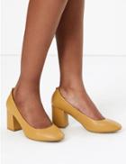 Marks & Spencer Leather Round Toe Court Shoes Ochre