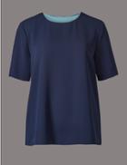 Marks & Spencer Round Neck Half Sleeve Shell Top Navy