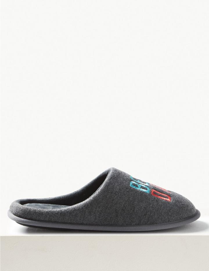 Marks & Spencer Best Dad Ever Mule Slippers Grey