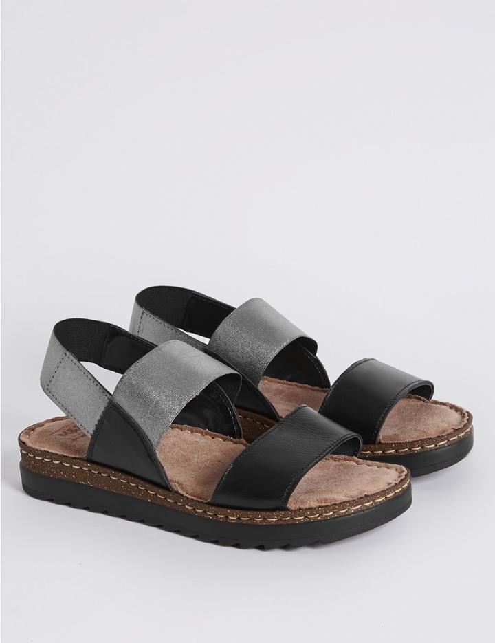 Marks & Spencer Leather Elastic Sandals Black