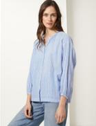 Marks & Spencer Pure Cotton Striped Round Neck Blouse Blue Mix