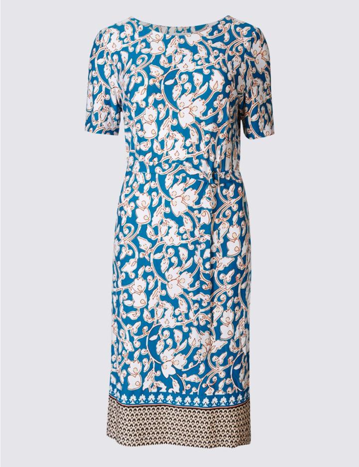 Marks & Spencer Jasmine Print Short Sleeve Tunic Dress Navy