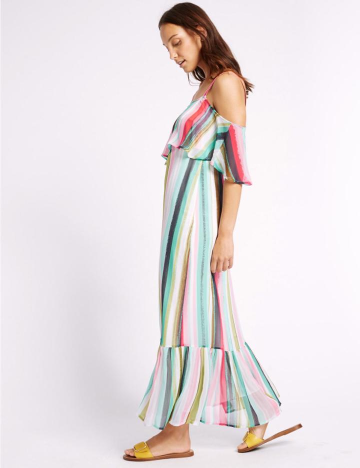 Marks & Spencer Striped Cold Shoulder Shift Dress Multi