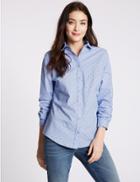 Marks & Spencer Cotton Rich Star Print Long Sleeve Shirt Blue Mix