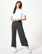 Marks & Spencer Polka Dot Wide Leg Ankle Grazer Trousers Black Mix