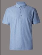 Marks & Spencer Pure Cotton Textured Polo Shirt Pale Blue