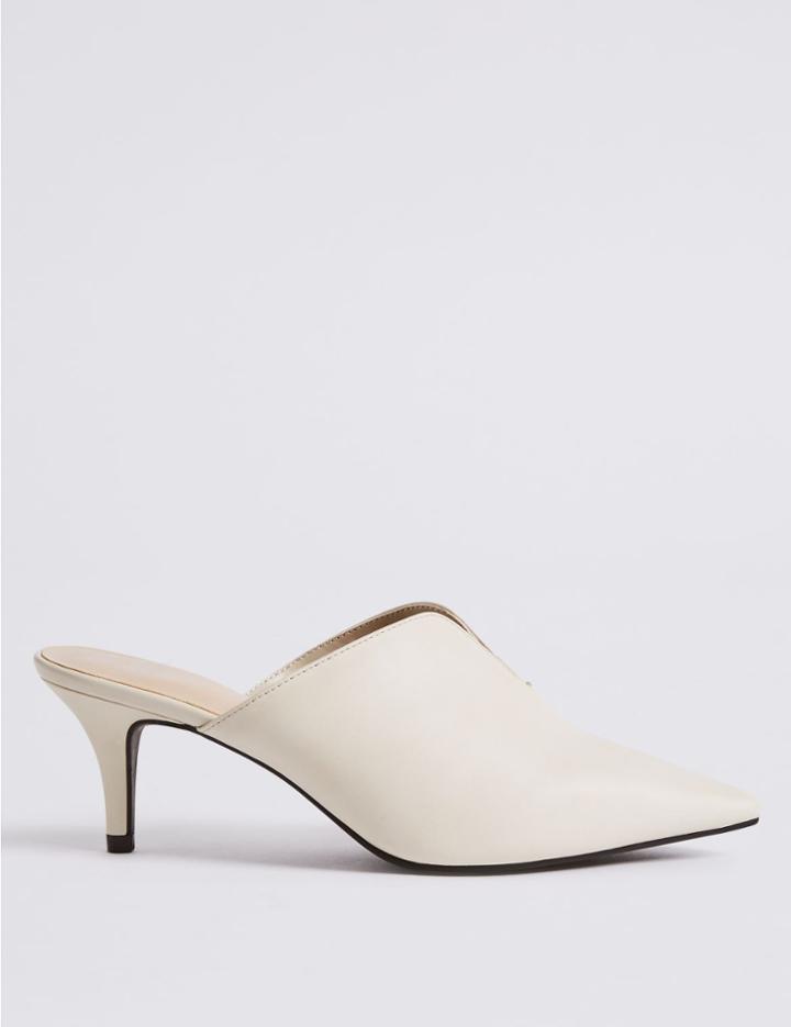 Marks & Spencer Wide Fit Kitten Heel Mule Shoes White