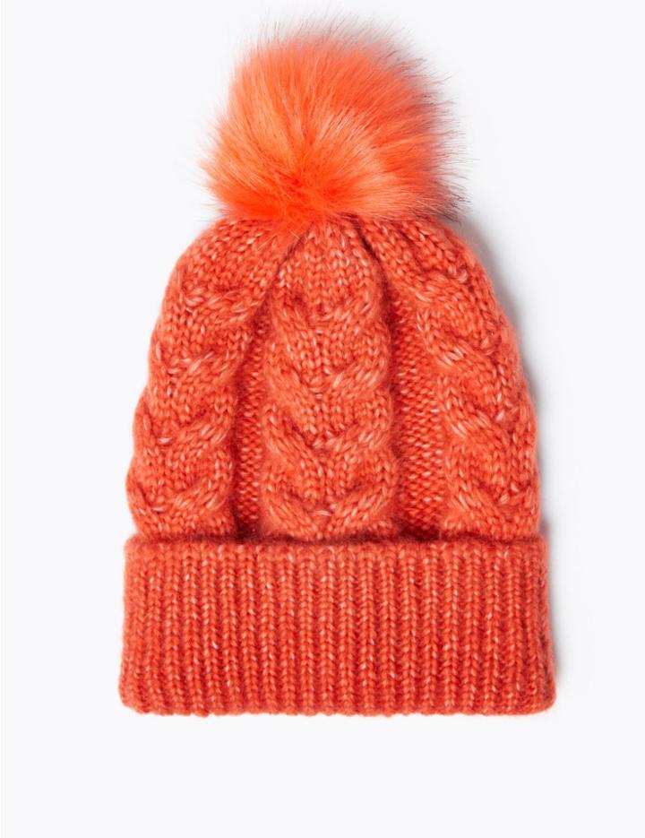 Marks & Spencer Cable Knit Pom-pom Beanie Orange
