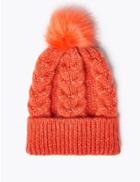 Marks & Spencer Cable Knit Pom-pom Beanie Orange