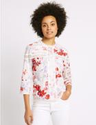 Marks & Spencer Pure Cotton Floral Print 3/4 Sleeve Blouse Ivory Mix