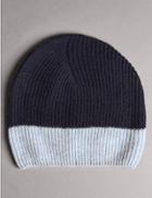 Marks & Spencer Pure Cashmere Colour Block Beanie Hat Navy Mix