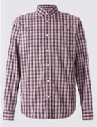 Marks & Spencer Pure Cotton Checked Shirt With Pocket Aubergine