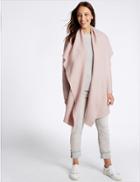 Marks & Spencer Wool Blend Textured Waterfall Jacket Petal Pink